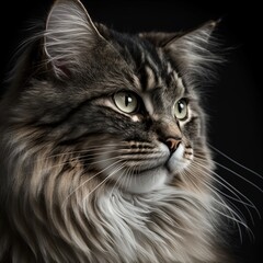Fototapeta premium Portrait of long-haired cat with realistic fur and expressive eyes. Close up.