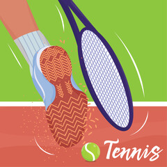 Tennis match poster with a player with a tennis racket Vector