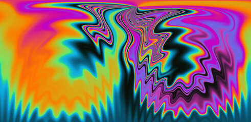 Fototapeta na wymiar Abstract trippy background with ebru marbling texture and colorful leaks. 