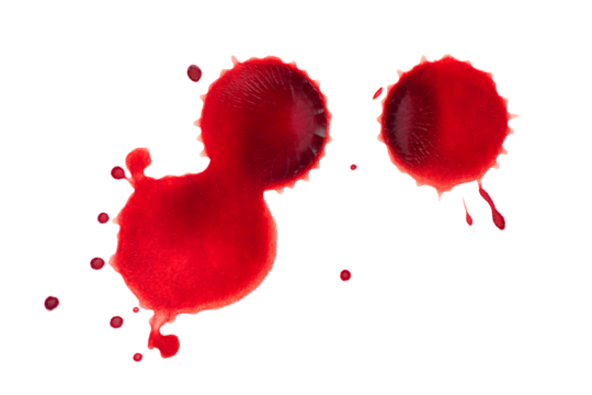 Gore close up. Blood drops isolated png with transparency