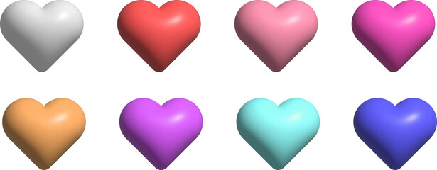 3d cartoon colorful heart shapes. Design for Valentine's Day and Mother's Day decoration. PNG image