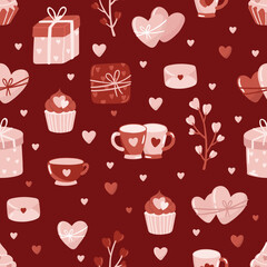 Valentines day pink seamless pattern. Love, hearts, valentine card.
