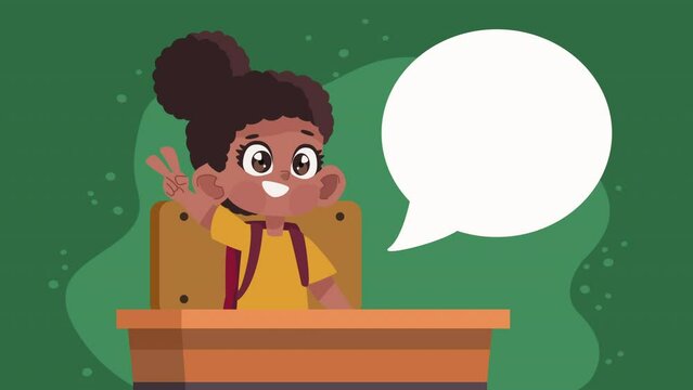 afro student girl in desk animation