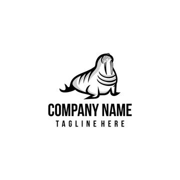 Walrus logo design icon. Walrus logo design inspiration. Artic animal logo design template. Animal symbol logotype. Walrus symbol silhouette.