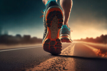 Nahaufnahme vom Sport Schuh eines Athleten beim joggen - Ai generiert