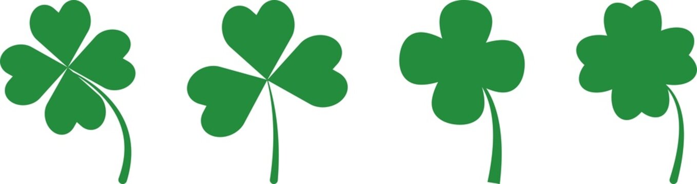 Set of green three and four leaf clovers. PNG image