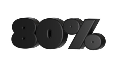 Eighty percent 80% 3D text render. Bold and Black. Black Friday