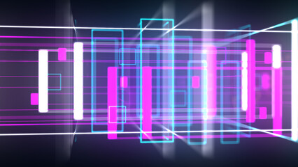 Colorful 3D geometrical neon space background VJ loop. Glossy colorful shapes