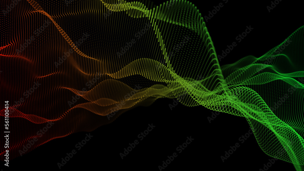 Poster Wave of dots and weave lines. Abstract background. Network connection structure. 3d rendering.