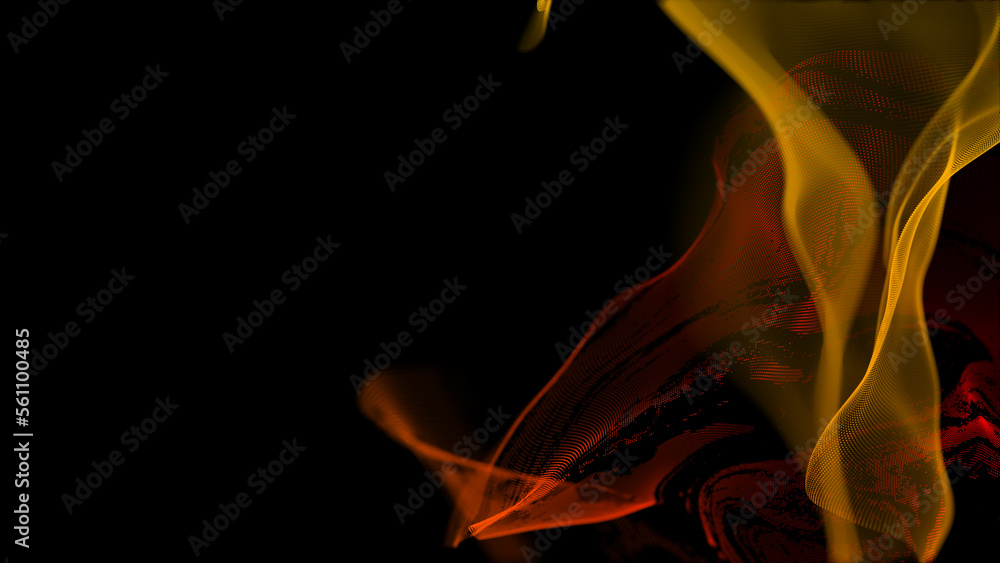 Poster Textured wave of particles. Visualization of technological connections. Molecular connection of particles in space. A wave of atoms. 3d rendering.