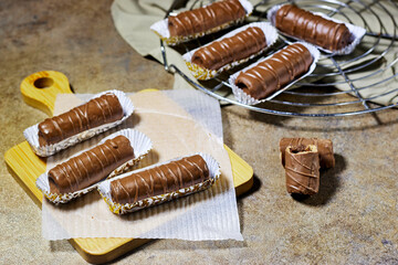 traditional homemade Algerian cookies named chocolate cigar for holiday muslim like Eid al Fitr and ramadan