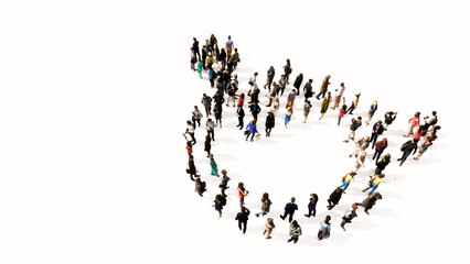 Concept conceptual large community of people forming the wheel chair sign. 3d illustration metaphor for rehabilitation, assistance, accessibility, mobility, safety and help