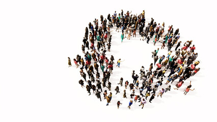 Concept conceptual large community of people forming therecycle sign. 3d illustration metaphor for recycling, waste reduction, conservation and protection of the environment