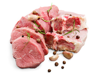 Collections fresh raw meat with spices