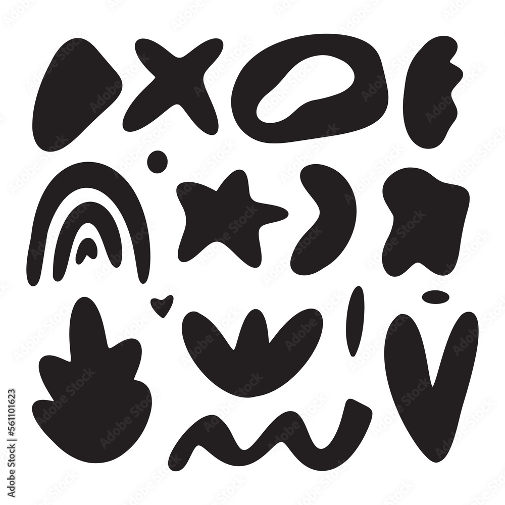 Poster set of different simple organic shapes. vector design elements. spots, blobs isolated on white backg