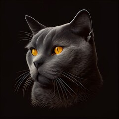 Chartreux cat breed isolated on a black background. Generative AI