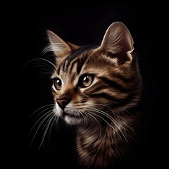Obraz premium Tabby cat breed isolated on a black background. Generative AI