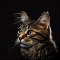 Obraz premium Tabby Cat cat breed isolated on a black background. Generative AI