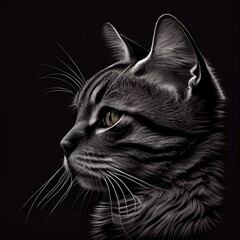 Tabby Cat cat breed isolated on a black background. Generative AI