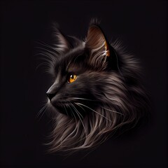Norwegian Forest cat breed isolated on a black background. Generative AI