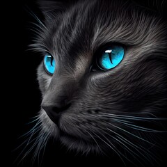 Ojos Azules cat breed isolated on a black background. Generative AI