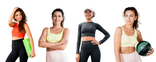 Women fitness slim figure in a tracksuit on a transparent background.