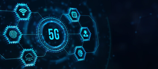Internet, business, Technology and network concept. The concept of 5G network, high-speed mobile Internet, new generation networks. 3d illustration.