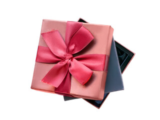 Gift boxes, black one nesting in the brown one with gift ribbon. Isolated png with transparency