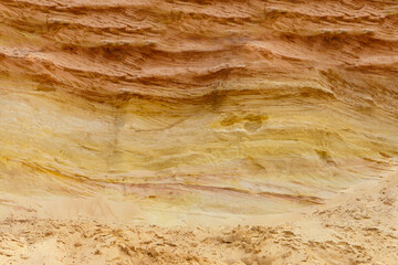 sand layers structure. sedimentary rock-sandstone. Surface of wall. industrial quarry. opencast mining.