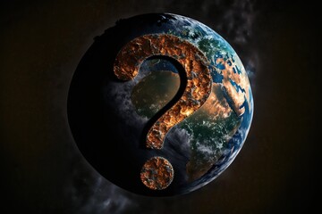 Huge question mark on planet earth created with Generative AI technology - obrazy, fototapety, plakaty
