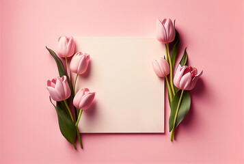 Pink tulips with copy space. Spring background 3D Illustration
