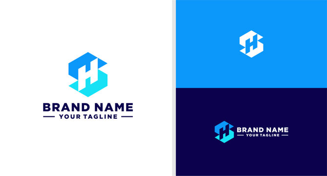 SH LOGO MONOGRAM GEOMETRIC HEXAGONAL EDITABLE