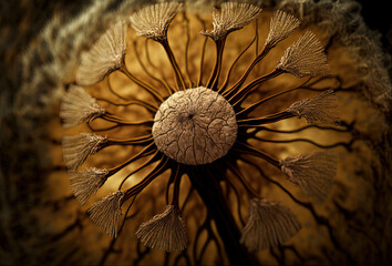 Dried dandelion structure. Beautiful nature pattern. Fantasy dandelion. Illustration, generative art