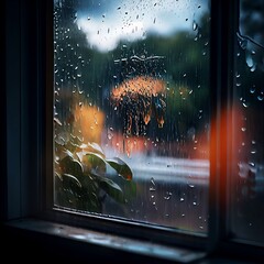 A rainy day through window digital art