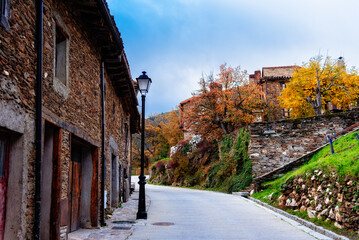 Scenic view of the charming village of La Hiruela in the mountain range of Madrid during Autumn time
