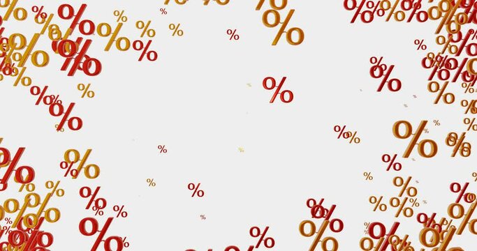 Some percentages in motion. A lot of different percent symbols in motion on a white background. Footage video