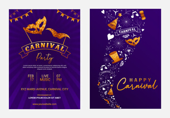 Brazilian Carnival Background Mardi Gras Party Vector Design for carnaval, mardi gras, festival, masquerade,parade. Template for design invitation, flyer poster, banners.