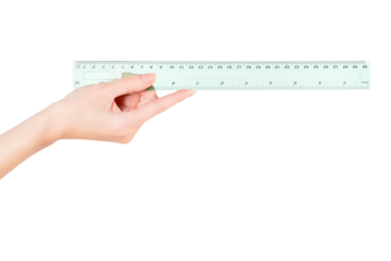 Woman hand holding transparent green ruler. Isolated png with transparency