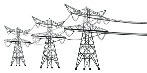 Electric power transmission vector set - obrazy, fototapety, plakaty