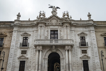 Enormous neoclassical building of Former tobacco factory (Real Fabrica de Tabacos de Sevilla) was built between 1728 and 1771. Seville, Andalusia, Spain.