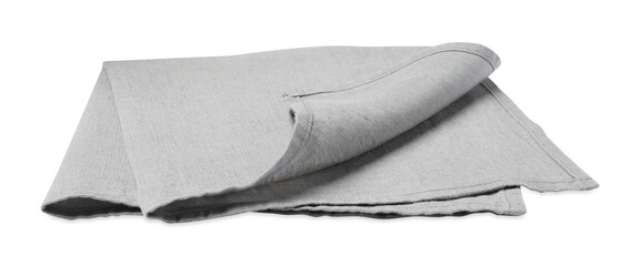 Fototapeta na wymiar Grey folded fabric napkin on white background