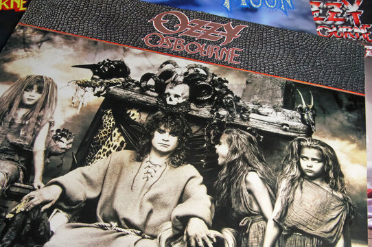 Viersen, Germany - November 9. 2022: Closeup of isolated vinyl record album of rock singer Ozzy Osbourne