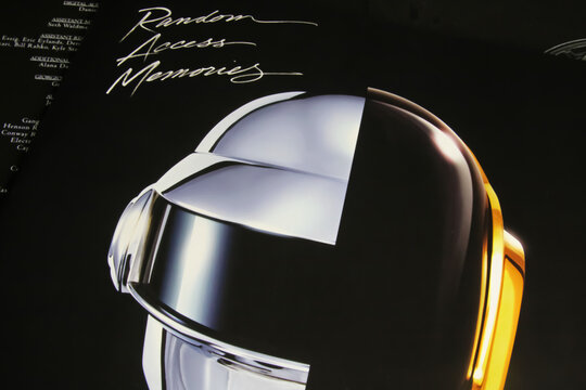 Viersen, Germany - November 9. 2022: Closeup of isolated vinyl record album Random access memories of french music Duo Daft Punk