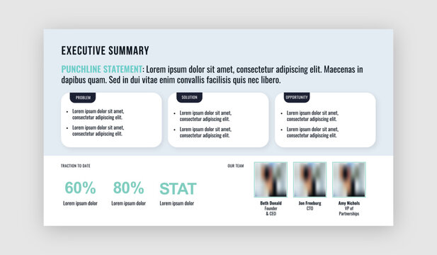Executive Summary, Overview, Highlights, or General Summary Slide: Clean, Modern Design