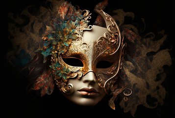 illustration of beautiful masquerade ball mask ornate decorated with flowers and flora  - obrazy, fototapety, plakaty