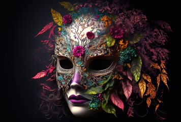 illustration of beautiful masquerade ball mask ornate decorated with flowers and flora 