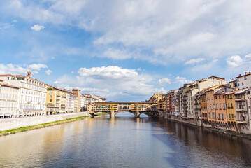 Fototapeta na wymiar Pontevecchio and Arno river, Florence Italy - looking up at monument