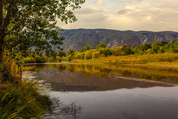 Rio Grande flowing through Pilar, Taos County, New Mexico in fall
