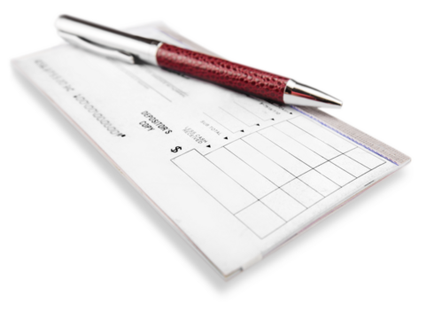 Finance checkbook with vintage pen