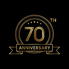 70th Anniversary logo design with gold color for celebration event, invitation, banner, poster, flyer, greeting card. Line Art Design, Logo Vector Illustration